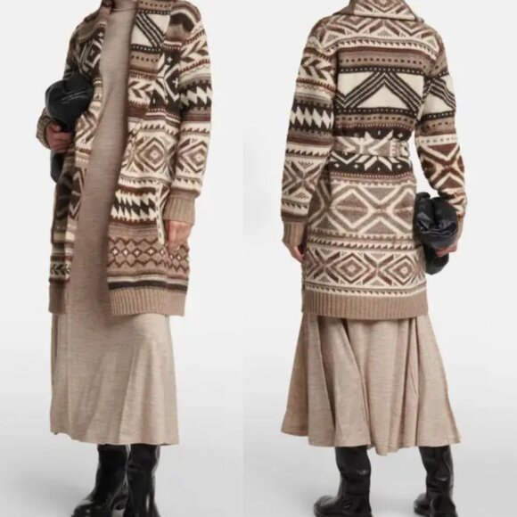 Polo Ralph Lauren Wool-Alpaca-Blend Geo-Motif Shawl Collar Belt Coatigan  M $798 - Picture 4 of 16